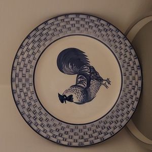 10" Rooster Plate Blue/White Ceramic Farmhouse Look